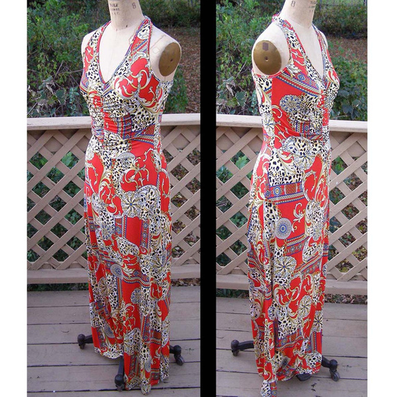 New Bold Print SEXY maxi dress by POINT sz M 6-8 - Picture 2 of 7